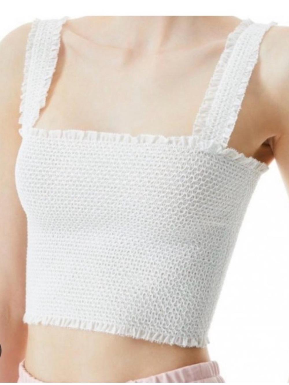 Alice and Olivia Penelope Cropped White Tank Top Smocked Small Extra Small
